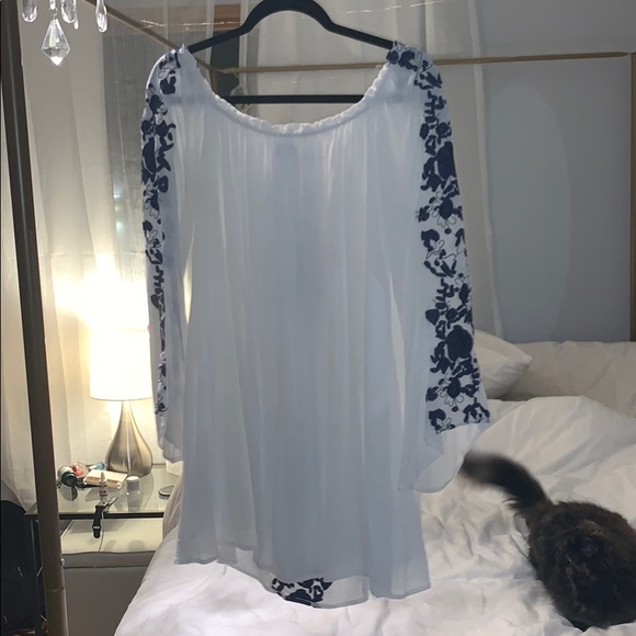 Off Shoulder White Embroidered Dress - Picture 2 of 5
